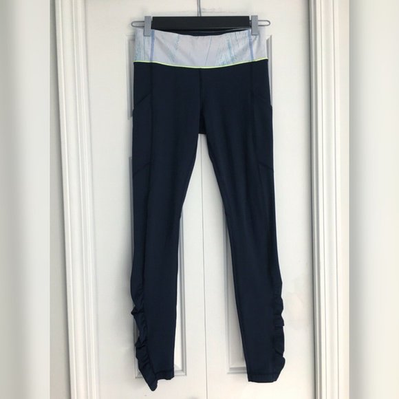 LULULEMON Speed Tight IV Inkwell Navy Gray Waistband Yoga Legging Size 4 - Picture 2 of 10